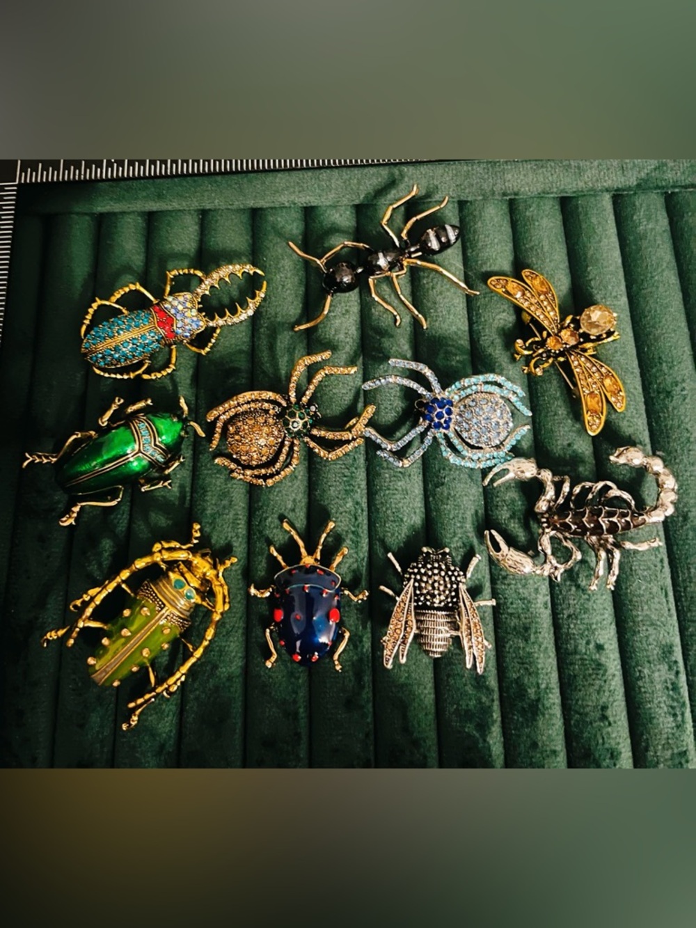 Lot of 10 Insect Brooches Rhinestone Crystal Bee Spider Beetle Scorpion Bug Pins